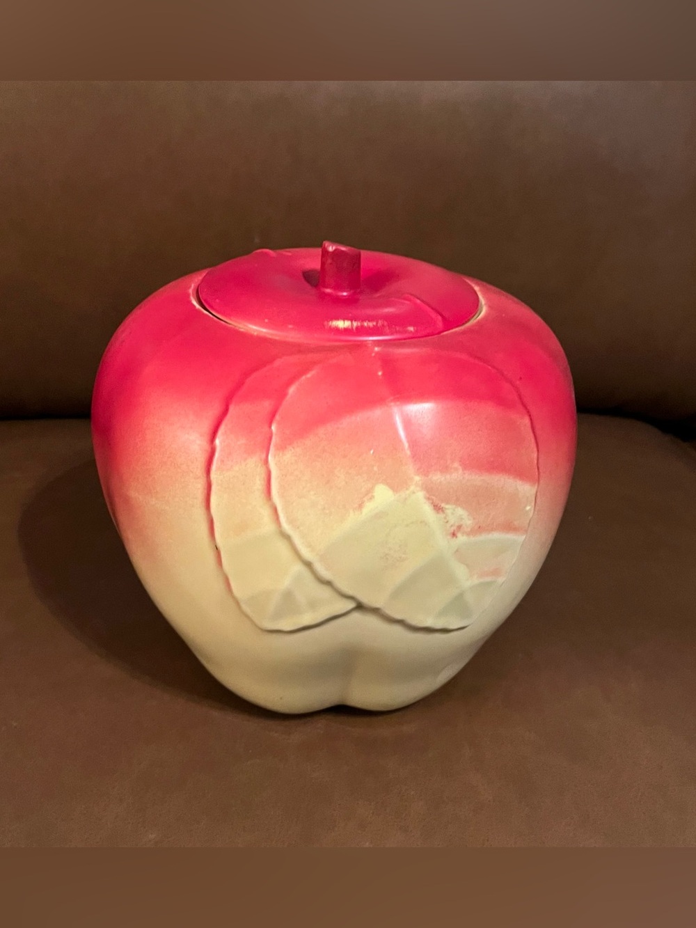 Two-Tone Red and Cream Apple Ceramic Storage Jar